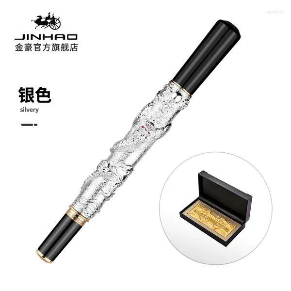 Oriental Dragon Roller Ball Pen Silver/Gold/Cinza Red Copper Metal Gel Collection Presente com opção de caixa original