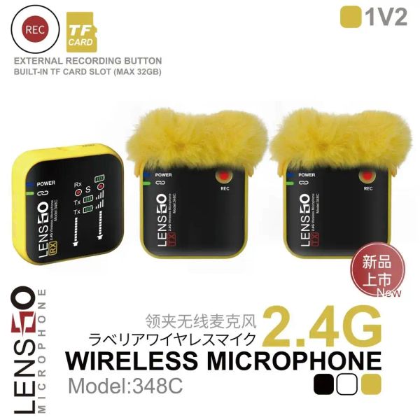 Mikrofone Lensgo 348C Mikrofon 2,4G Wireless Revers Mic Support TF -Karte mit Ladevorgang für Telefonkamera für Videoaufzeichnungsinterviews