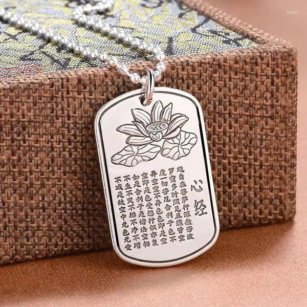 Zincirler 925 Gümüş Yüzlü Lotus Çiçek Kalp Sutra Kolye Çin Tarzı Kadınlar ve Erkekler Taze Güzel Mücevherat için Zarif Kolye