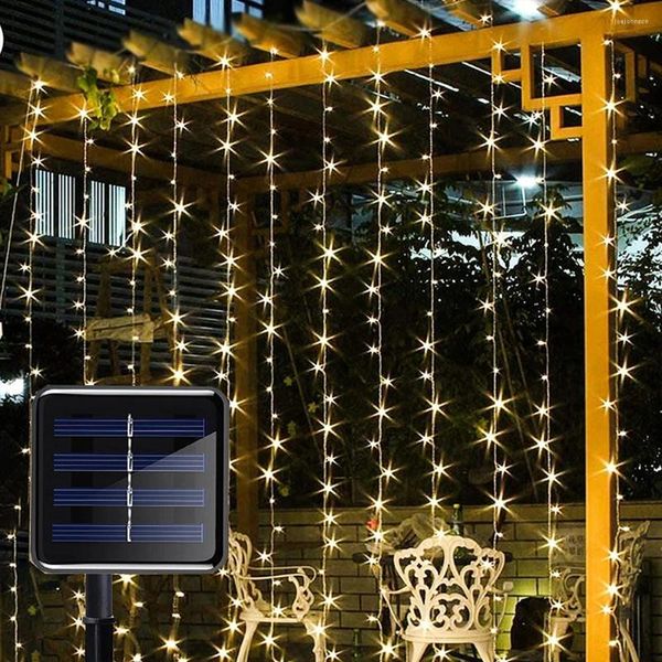 Saiten LED Solar Vorhangschnur Lichter Kupferdraht Outdoor Lamp Fee Garland für Gartenparty Terrasse Terrassen Campingdekoration