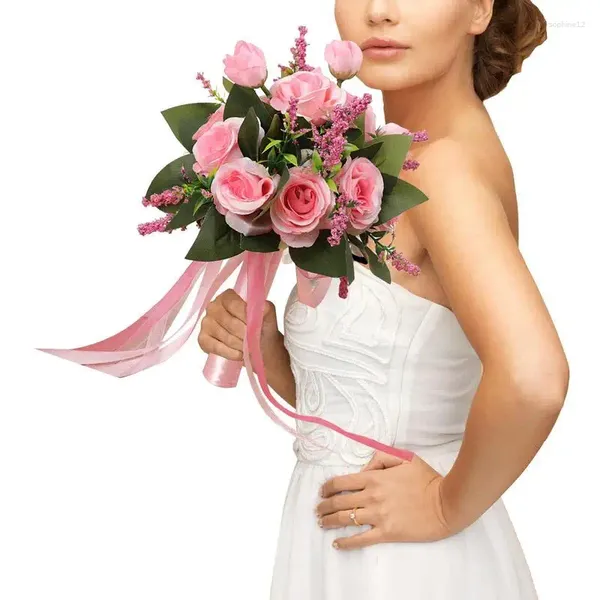 Fiori decorativi Bridal Wedding Bouquet Creative Western Western White Rose Silk Suet Artificial Bride Holding