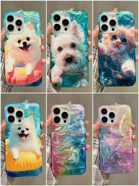 Sevimli köpek yumuşak IMD TPU İPhone 15 14 Pro Max 13 iPhone15 Moda Kristal Mutlu Bulutlu Güzel Hayvan Güzel Shinny Bling Girls Lady Telefon Arka Kapak Cilt