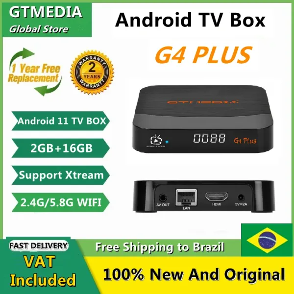 Box GTMedia G4 Plus TV Box Android 11 Amlogic 905W2 Bluetooth Voice Remote Control WiFi UHD 4K 3D 2GB+16 GB Smart Set Top Box Decoder de caixa superior