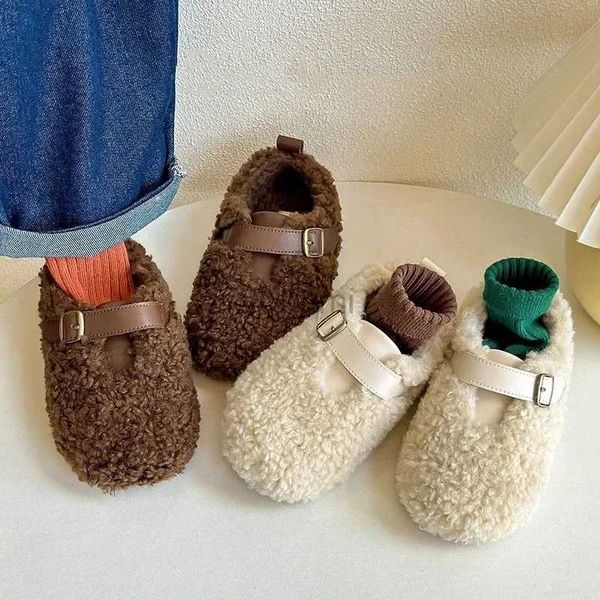Terlik Çocuklar Peluş Pamuklu Padded Shoessoft Sole Bebek Kız İlk Walkertoddler Slipper için Anti-Slippery Ayakkabı 240408