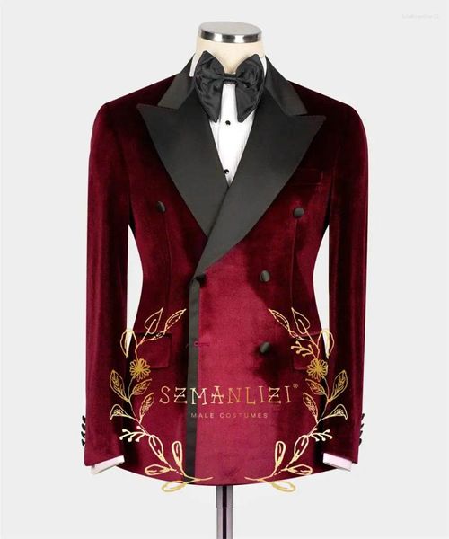 Мужские костюмы красивый выпускной пиджак для мужчин Slim Fit Burgundy Velvet