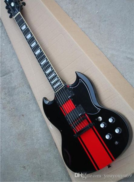 Black Body Electric Guitar Red Stripe Pattern Bridge Fixed 2 EMG Pickups Hardware Nero Personalizzabile8498527