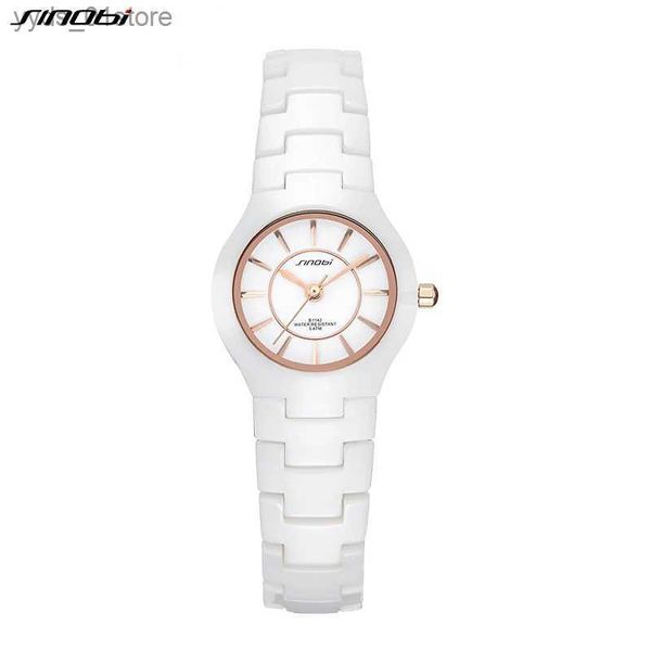 Relógios femininos Sinobi Fashin White Ceramic Str Woman es New Top Luxury Stainless S Ladies Quartz Wristes High Quality Womens Clock L46