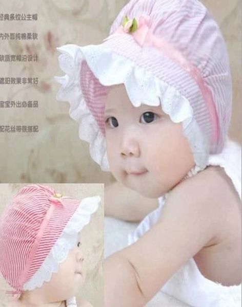 Yeni Beanie şapka şapkası bebek kız bebek çiçek polka şerit dantel yaz güneş şapkaları çocuk saç aksesuar prenses pamuk sunhats visor8972629