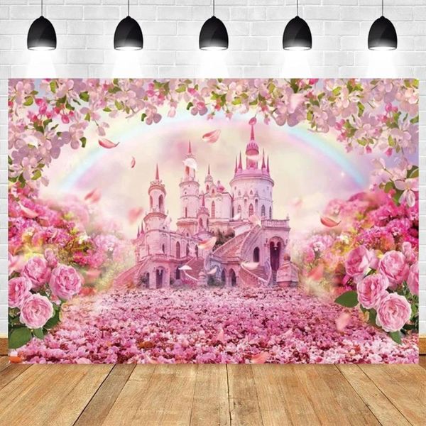 Partido decoração de fada conto rosa castelo background Princess Girls Birthday PartyFairy