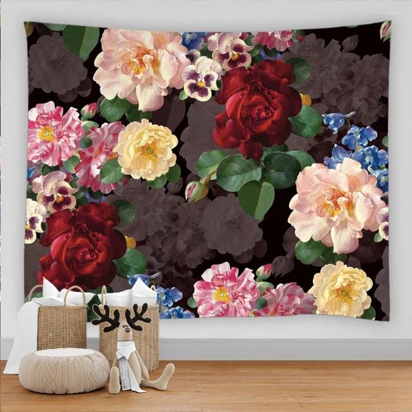 Wandteppiche Botanische Wildblume Wandteppich Wand hängen blühende Blumen Chart Hippie Bohemian Bunte Wohnkultur