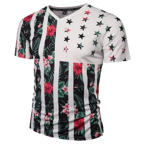 3D T -Shirts USA Flaggen Blumen T -Shirt Menwomen Modemarke T -Shirt -Druckschädel Bäume Vneck Sommer T -Shirt Tops Tees6715824