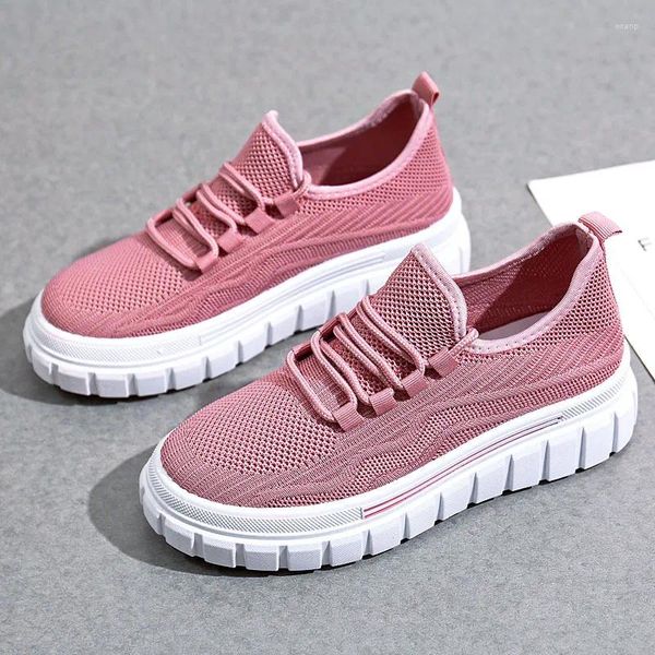 Scarpe da passeggio primaverili traspiranti mesh piattaforma rosa sneaker slip-up su donne all'aperto moda 2024 donne casual