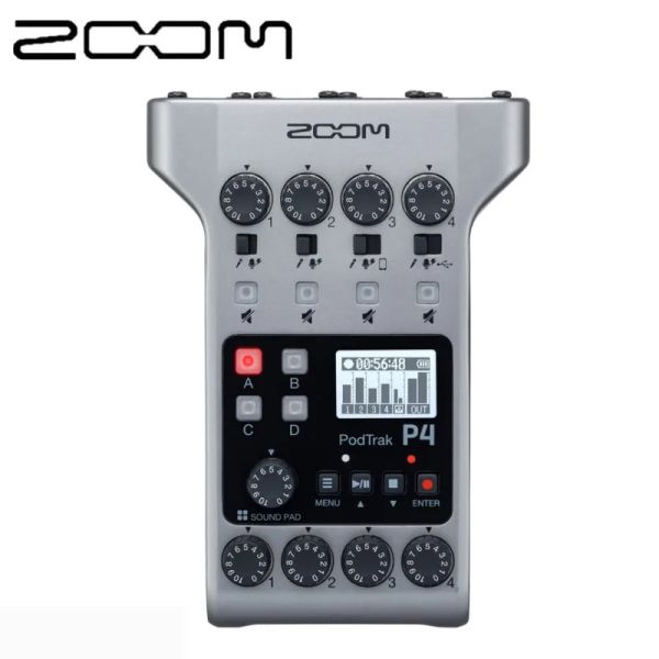 Регистратор Zoom Podtrak P4 Portable Seault Seview Audio Podcast Recorder с 4 Micinput и USB -аудио -интерфейсом поддержки Android или устройства iOS или устройства iOS