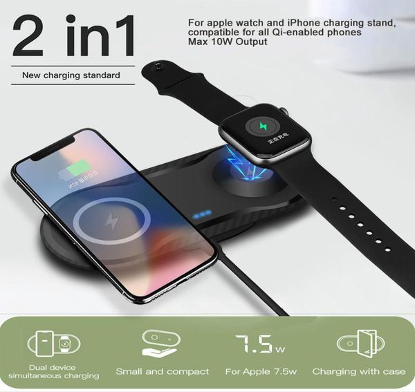 Air Power Watch Magnetic Заряда Док Luxury 2 в 1 Qi Fast Wireless Charger USB Зарядка кабельного телефона.