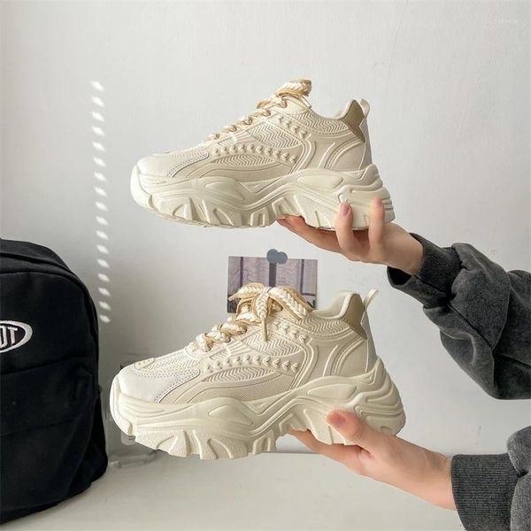 Повседневные туфли Женщины кружевные коренастые кроссовки дизайнерский дизайнер белый папа платформу сетка Comfor дышащий спорт