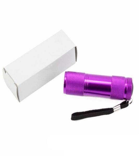 9 Led alumínio mini portátil UV Ultra Violet Blacklight Led Gadget Torch Light Light Portable Outdoor Aluminium Liga de liga lanterna Torch 6679045