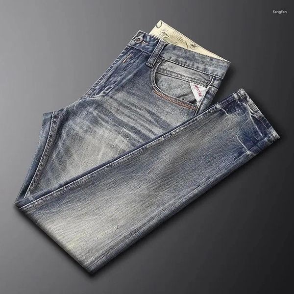 Jeans masculinos Ly Designer Moda Men Retro lavado Elastic Slim Fit Ripped Troushers Troushers Vintage Casual Jeants Hombre