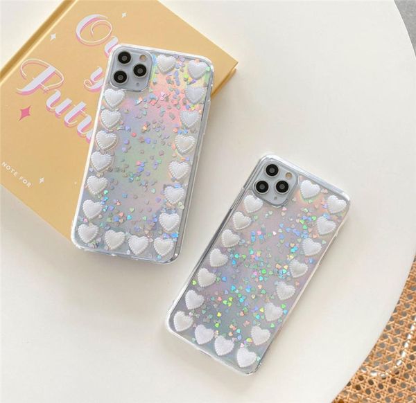 Varejo Epoxy Gel Laser Pearl Heart Glitter Casel Case Caps para iPhone 11 Pro Max 7 8 Plus x Xr XS Max5247862
