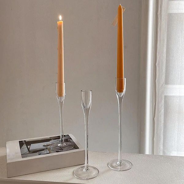 Kerzenhalter 3x Glass Candlestick Home Decor Taper Candlieholder für Spring Festival El Kamin Hauswarming Party
