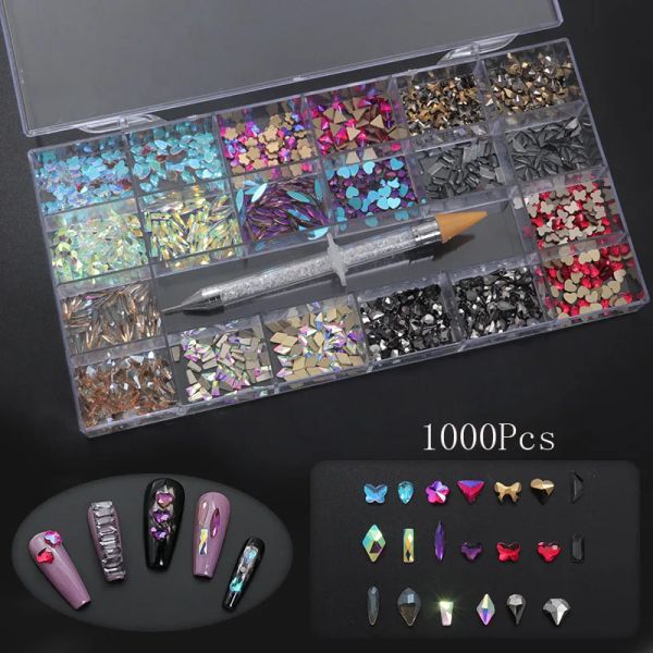 Werkzeug 21Grids Mix Nail Art Rhinestones Flatback Strass Shiny Glass Nagel Stones Edelsteine für 3D -Nägel DIY Maniküre Dekorationen