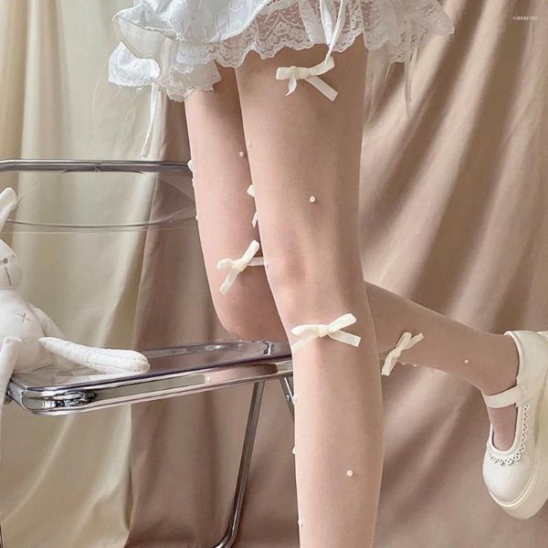 Donne calzini Lolita collant in velluto per perle ricami per perle calze per pantalone collant giappone