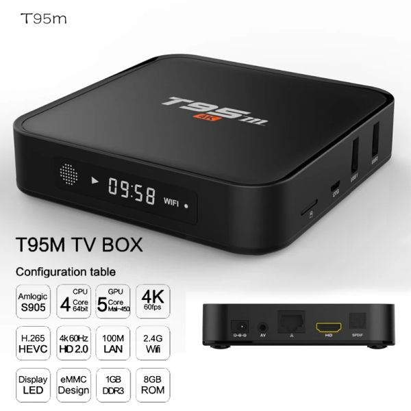 Box 2021 Explosion T95M Android Google Internet TV Box с S905X Quad Core 64Bit 2GB 8GB 2,4 ГГц Wi -Fi Support 4K HD USB Media Player