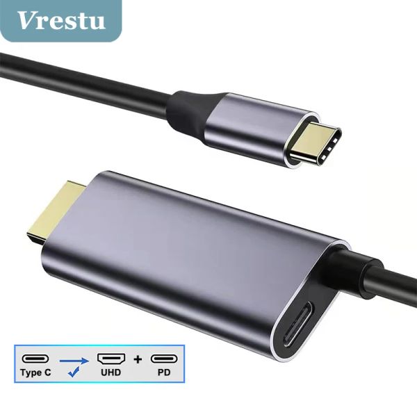 Acessórios USB Tipo C para Cabo HDMicompatível Adaptador de Vídeo USBC para Thunderbolt3 para Livro Samsung S21 Tipo C para PD UHD TV
