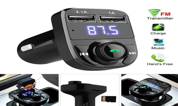 X8 Car FM Sender Aux Modulator Car Kit Bluetooth Hands -Free O Receiver MP3 -Player mit 3.1A Schnellladung Dual USB -Auto C mit Box6038133