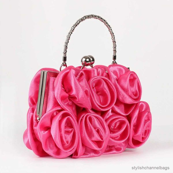 Sacchetti da sera Donne seta Bagna da sera da sposa festa di nozze da sposa Catena rosa della borsetta rosa bella floreale frizione clutch borsetta femminile