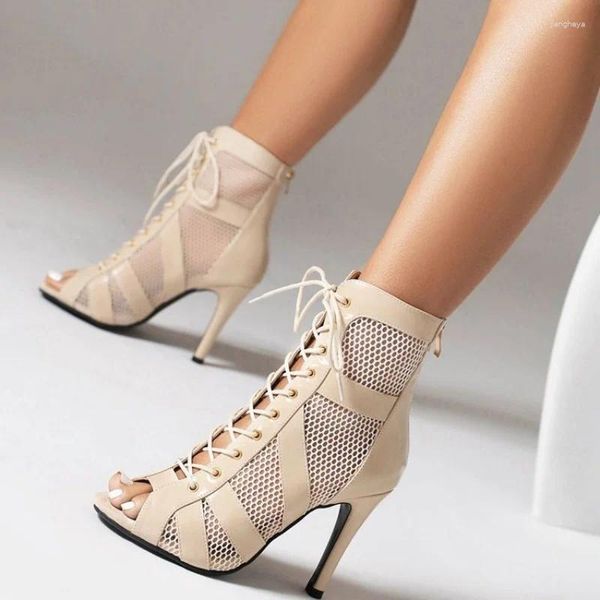 Танцевальная обувь 2024 Thin High Women Heels Trend Trend Peep Toe Boots Lady for Latin Tancing Sexy Stilettos Booties Plus размер