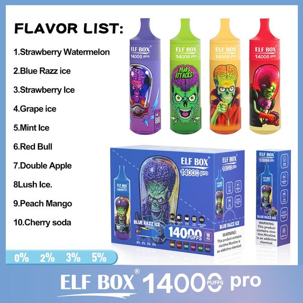 BOX ELF RGB Puff 14000 Pro VAPE MONITABILI STABILIO 14K E Sigaretta 0% 2% 5% Display LED 1.0Mesh Coil Vape Pen 10 Fusti Barre Elfo 600MAH 25 ml di cartuccia LED LED VS BANG BOX 12K