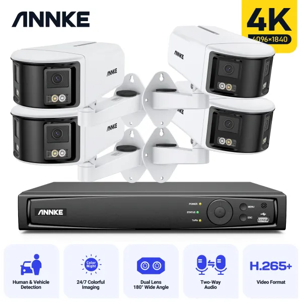 Sistema Annke 4K Video Video Sicurezza Sistema Sistema 180 ° Doppio LENS SICUREZZA IP POE POE Rilevamento di veicoli umani Smart 8MP POE CAM