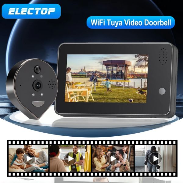 Campainha eletop 2.4g wi -fi tuya videoebell porta sem fio bell camera à prova d'água ao ar livre 1080p Vídeo Digital Viewer Smart Home Smart Home