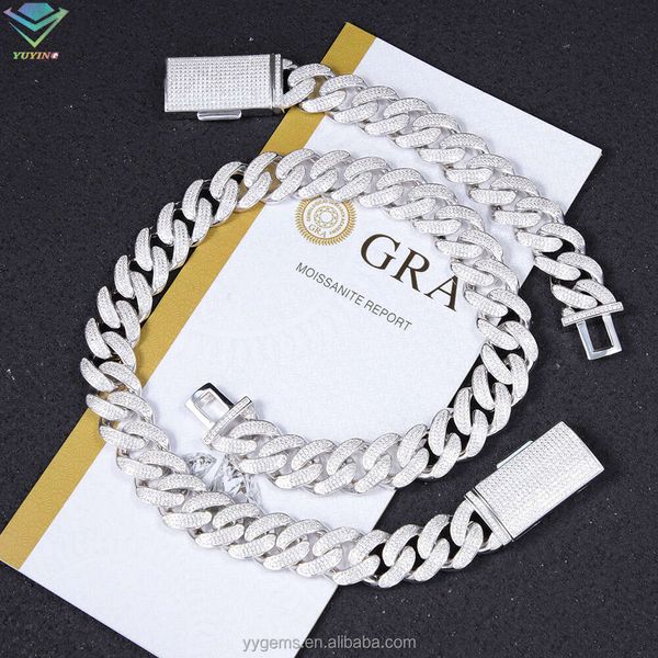 Gioielli con gioielli con catena cubana a larghezza di 18 mm VVS Diamond Cuban Link Collana a catena Hip Hop S925 Collana a catena d'argento