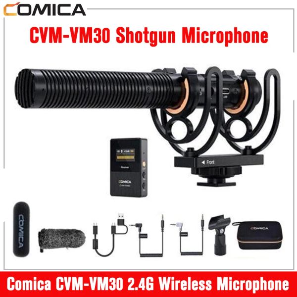 Mikrofone Comica CVMVM30 2.4G Wireless Mikrofon, Super Cardioid -Schrotflintenmikrofon mit Stoßdämpfermontage für DSLR -Kamera/Smartphone/PC