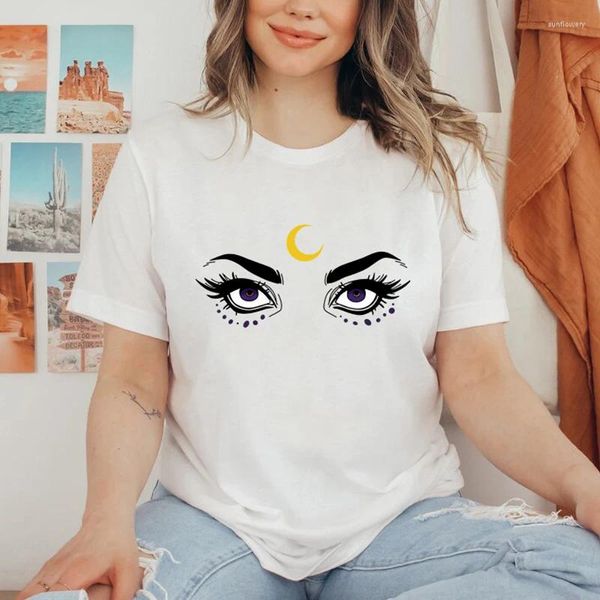 Magliette da donna con gli occhi da stregone maglietta grafica maglietta mistica stregoneria maglietta da stregoneria camiseta estetica wicca top gotiche magiche