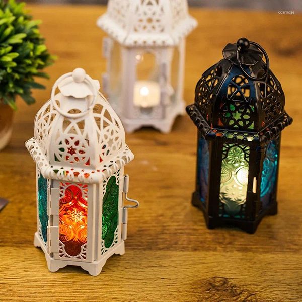 Candele Candele europee marocchini in vetro a candelana lampada a vento in metallo tazza di ferro decorativo pezzi decorativi