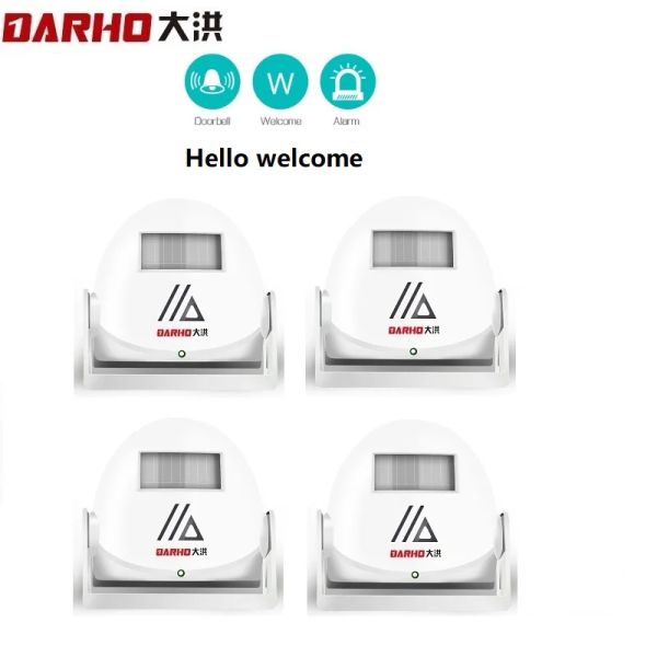 Detector Darho 4pcs/lojas lojas visitantes do visitante Dingdong Hello Welcome Welcome Entrada Alerta de Alerta de Entrada Saudação de Aviso Porteira de Aviso