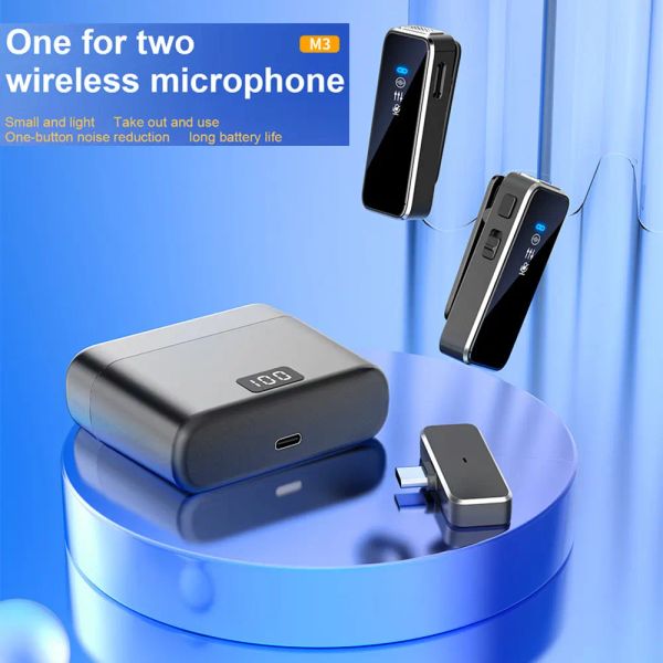 Microfones sem fio Lavalier Mini Mini portátil Mic Mic DualChannel Audio Video Recording LCD para iPhone Android Live Stream
