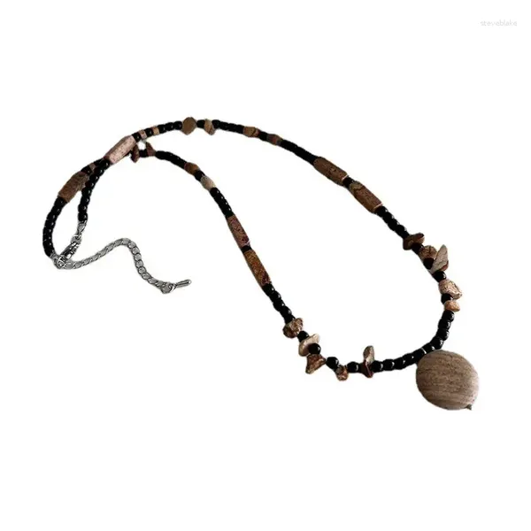 Anhänger Halsketten ethnischer Stil Chinesischer Malstein Stein imitieren schwarze Achat Perlen Halskette weibliche Design Sinn Kragenkette täglich Schmuck