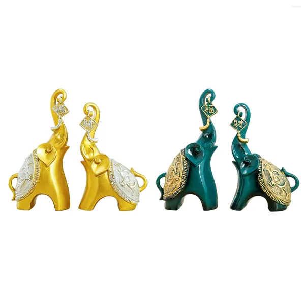 Figurine decorative set di 2 statue di elefante con tronco versatile da 7,9 pollici e da 7 pollici collezione da scrivania per soggiorno squisito