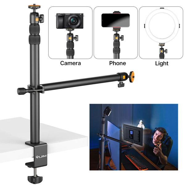 Сумки Vijim LS02 Столовая Стоя Light Light Stand 96 см. Вытягиваемая столовая зажимная подставка со съемной головкой 1/4 винта для камеры DSLR кольцевого света