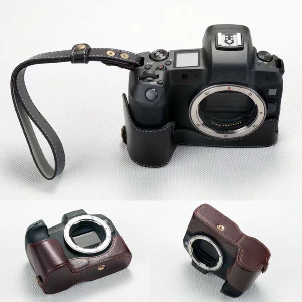 Kameras echte echte Lederkamera halbe Hülle mit Riemen für Canon EOS R EOSR
