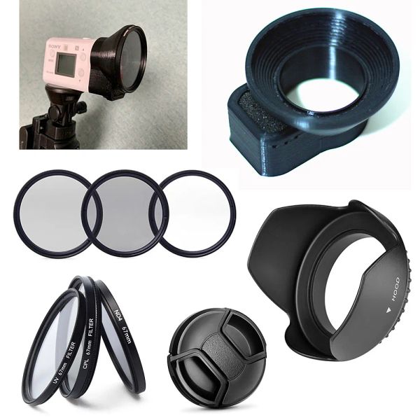 Câmeras de 49 mm CPL ND4 UV Lente Capuz Capuz Filtro do adaptador Kit Acessórios para Sony X3000 AS300 Câmera de ação