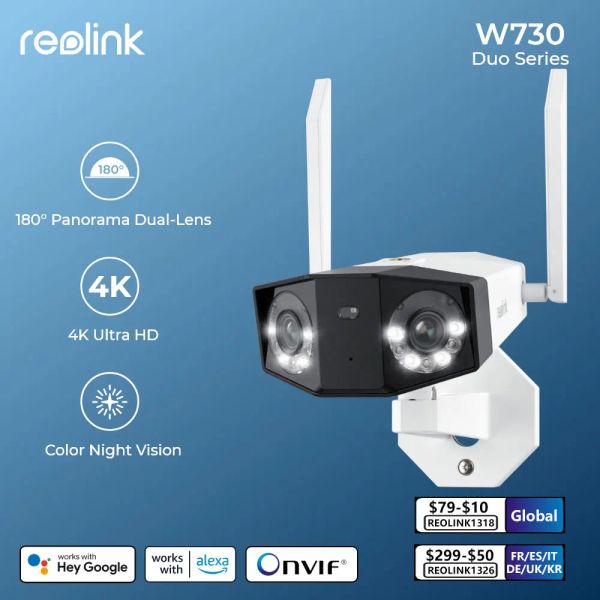 Telecamere Reolink Duo 2 Serie WiFi Camera 4K Dual Lens Protezione per la sicurezza esterna CCTV IP Cam/auto