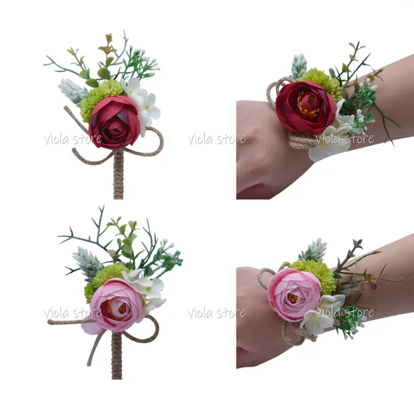 Broschen Hochzeitsbräutigam Stoff Rose Perle Braut Handgelenk Blumenmänner Anzug Pin Dinnerparty Red Purple Pink Corsage Geschenk Accessoire