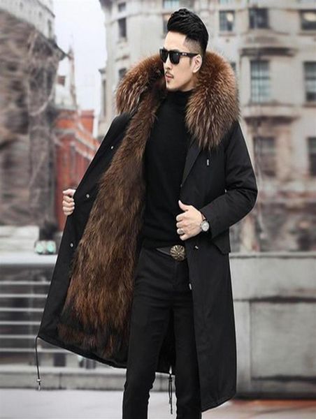 Man Parka Winter Jacket elegante streetwear longo russo 7xl Real Peur Coat Natural Raccoon Sur Collar Capuz Capacão grosso e quente 245y7900224