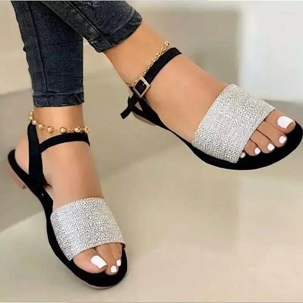 Sandalen 2024 Sommer Frauenwohnungen Knöchelgurt lässige Römische Schuhe Damen Open Toe Gladiator Fashion Frau Zapatos