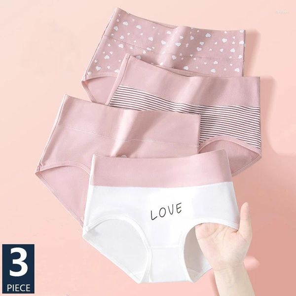 Frauenhöhe 3pcs hohe Taille Baumwollkörper schlanker Unterwäsche Fashion Print Girls Slips Plus Size Cute Panty Female Dessous Dessous Dessous