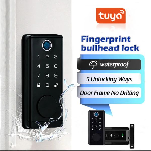 Sperre Tuya Smart Lock Outdoor Gate wasserdichte Bluetooth Fingerabdruck -Sperrkarte App Digitaler Code Biometrische elektronische Türschloss für Zuhause